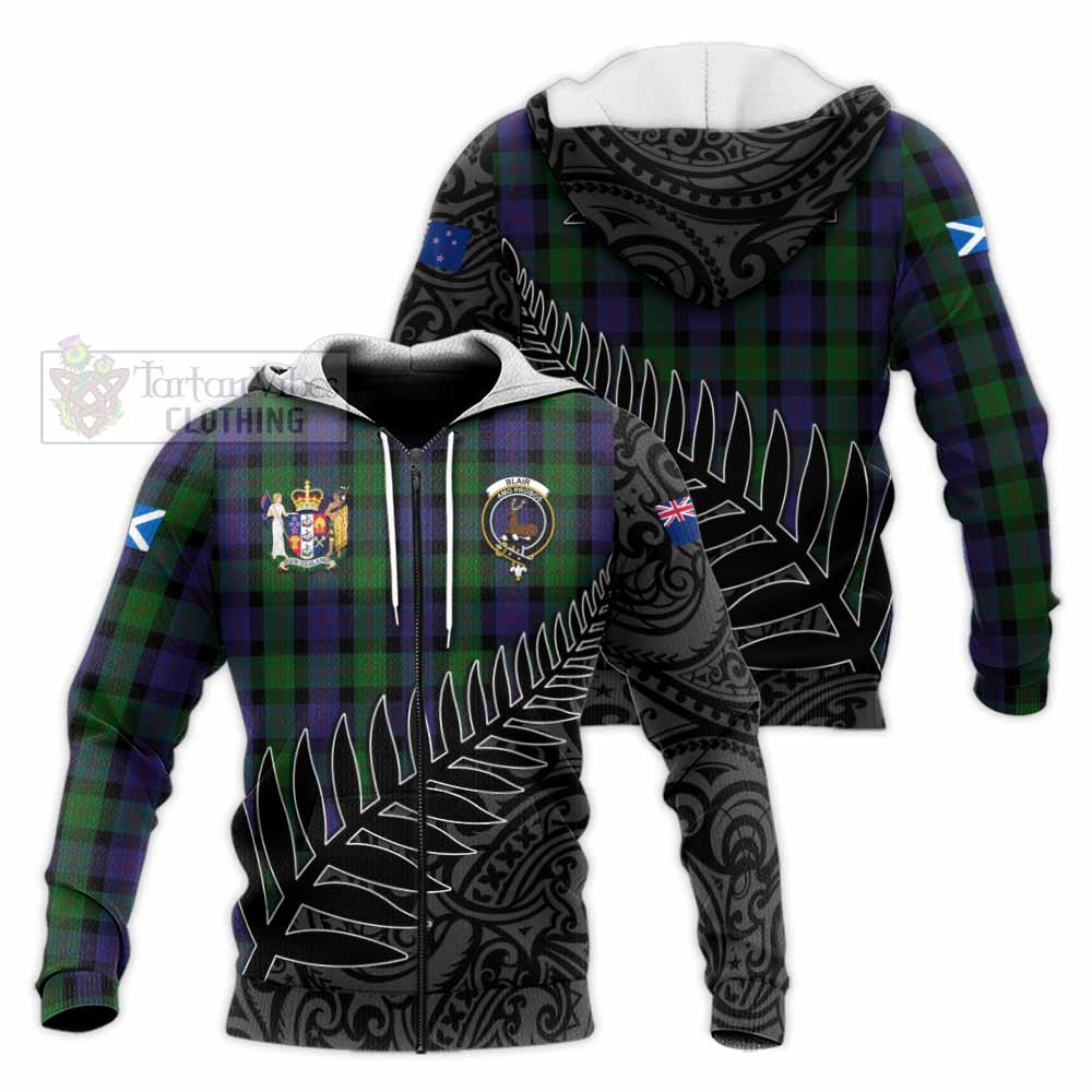 Tartan Vibes Clothing Blair Crest Tartan Knitted Hoodie with New Zealand Silver Fern Half Style