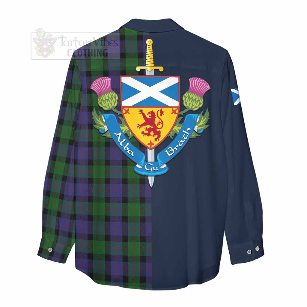 Tartan Vibes Clothing Blair Tartan Women's Casual Shirt Alba with Scottish Lion Royal Arm Half Style