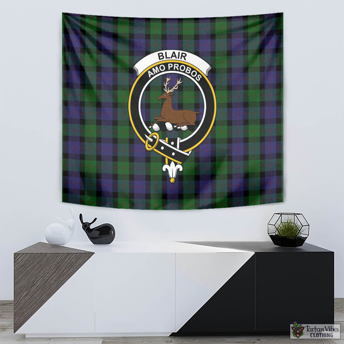 Tartan Vibes Clothing Blair Tartan Tapestry Wall Hanging and Home Decor for Room with Family Crest