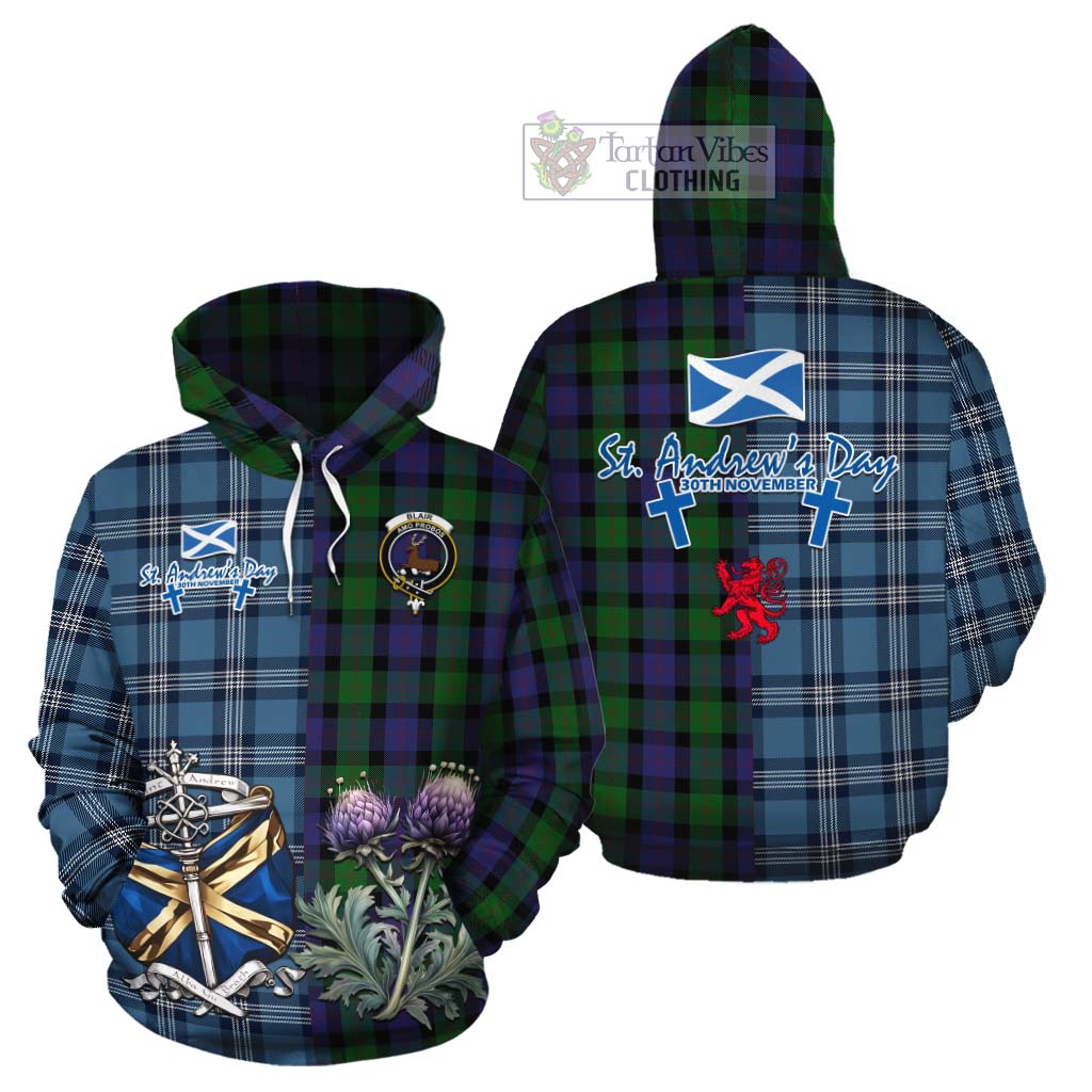 Tartan Vibes Clothing Blair Tartan Cotton Hoodie Happy St. Andrew's Day Half Tartan Style