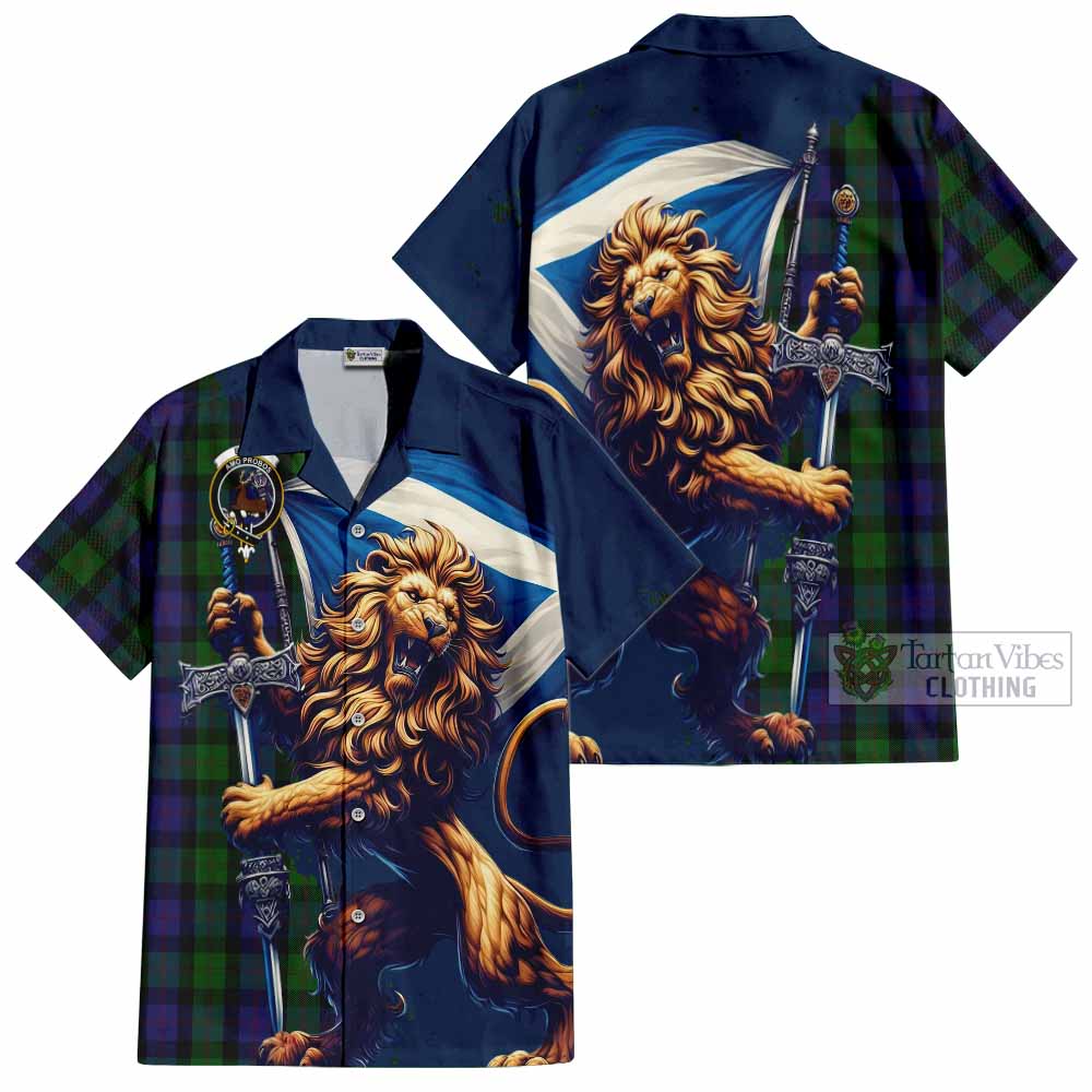 Tartan Vibes Clothing Blair Tartan Family Crest Short Sleeve Button Shirt with Scottish Majestic Lion