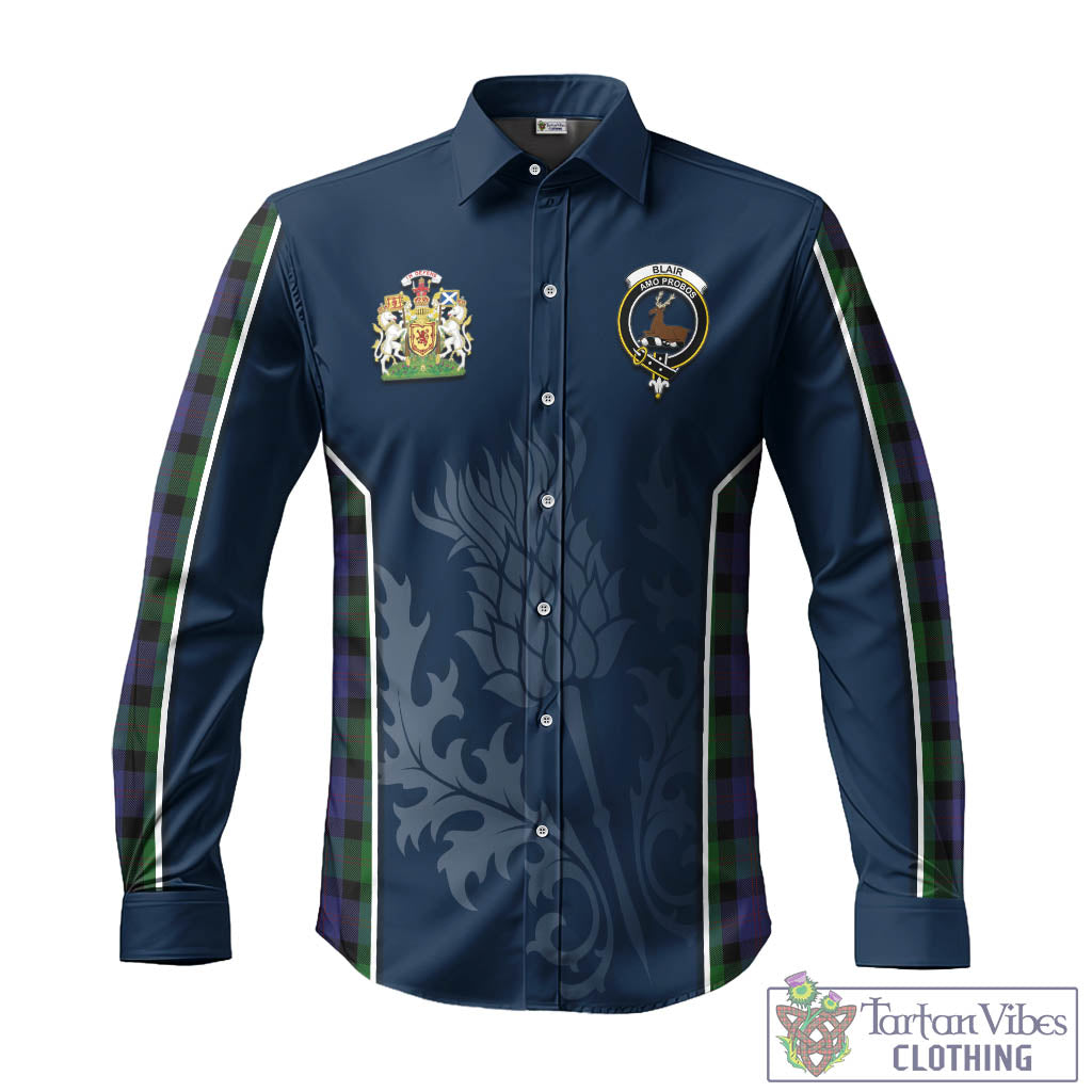 Tartan Vibes Clothing Blair Tartan Long Sleeve Button Up Shirt with Family Crest and Scottish Thistle Vibes Sport Style