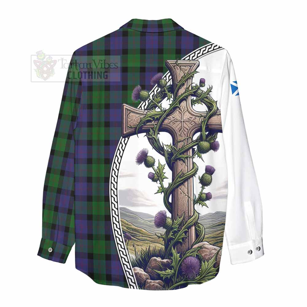 Tartan Vibes Clothing Blair Tartan Women's Casual Shirt with Family Crest and St. Andrew's Cross Accented by Thistle Vines