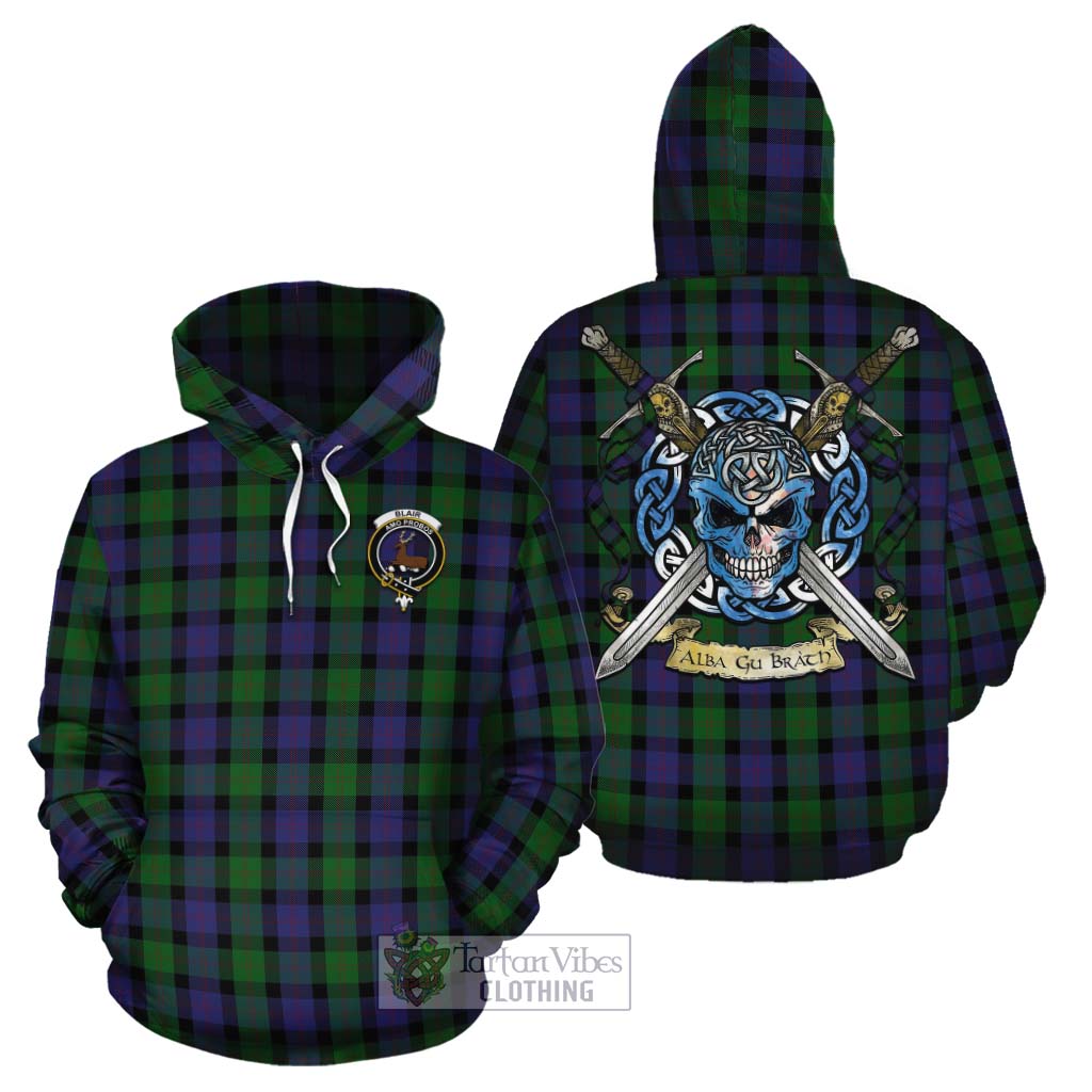 Tartan Vibes Clothing Blair Tartan Cotton Hoodie with Family Crest Celtic Skull Style