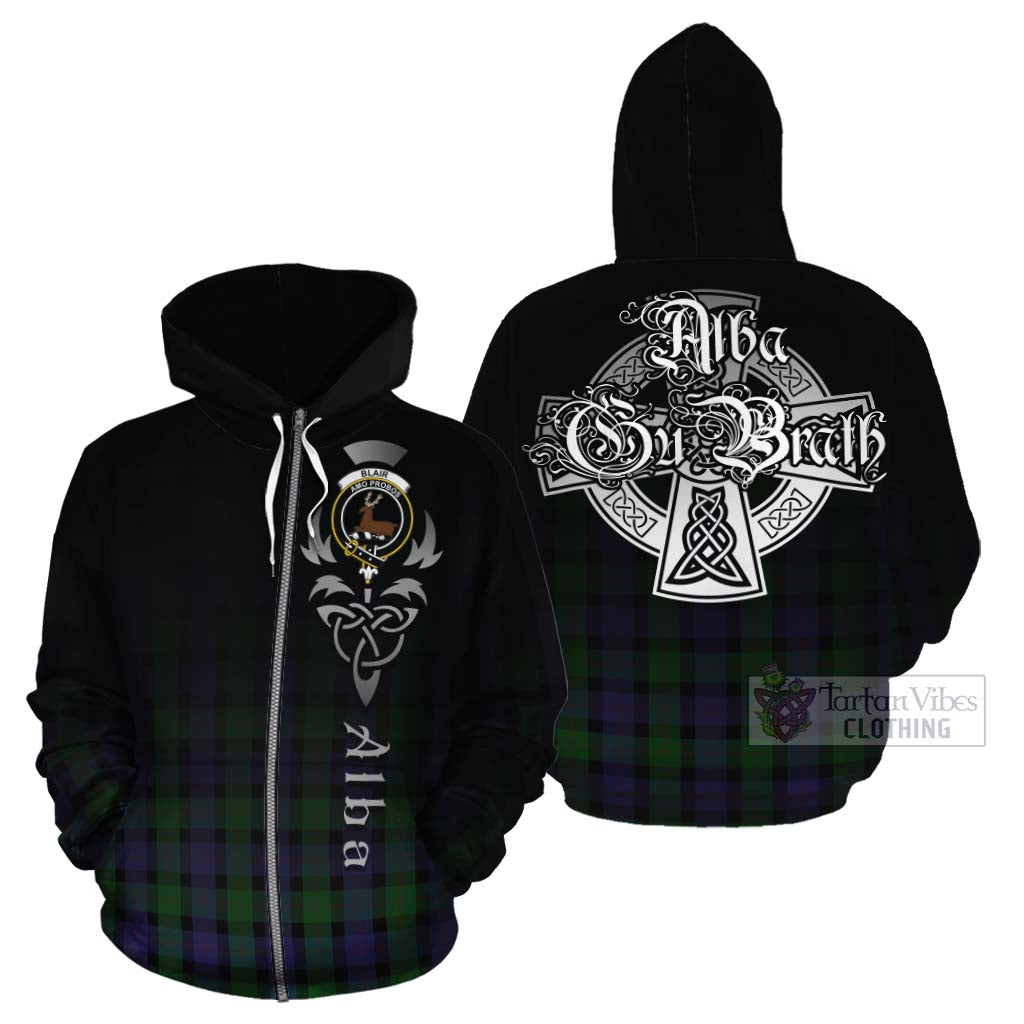 Tartan Vibes Clothing Blair Tartan Cotton Hoodie Featuring Alba Gu Brath Family Crest Celtic Inspired