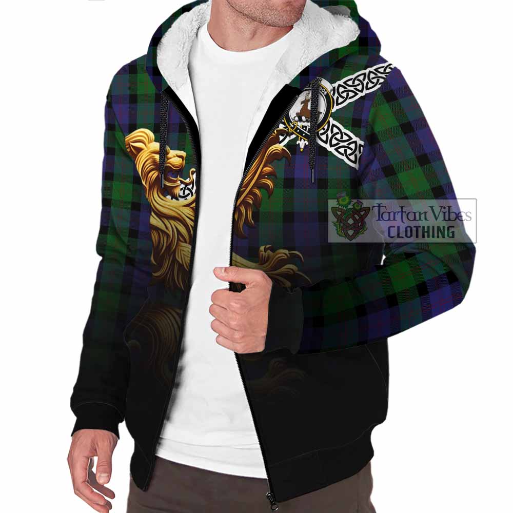Blair Crest Tartan Sherpa Hoodie with Golden Lion Emblem Celtic Style - Tartan Vibes Clothing