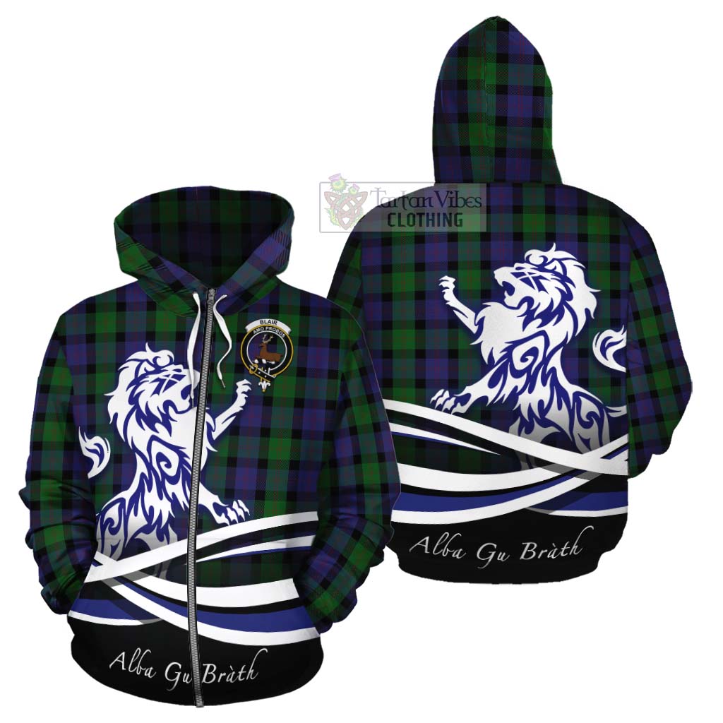 Tartan Vibes Clothing Blair Tartan Cotton Hoodie with Alba Gu Brath Regal Lion Emblem