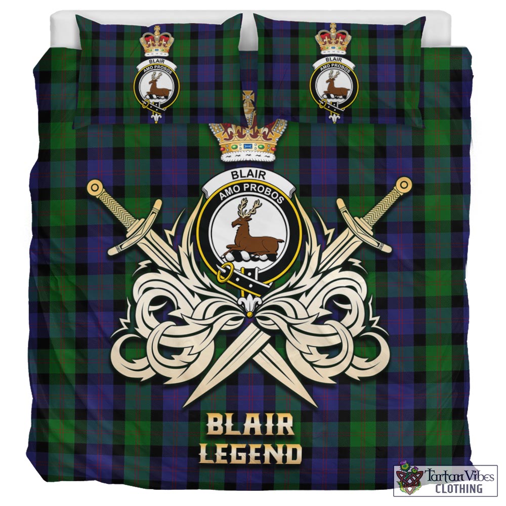 Tartan Vibes Clothing Blair Tartan Bedding Set with Clan Crest and the Golden Sword of Courageous Legacy