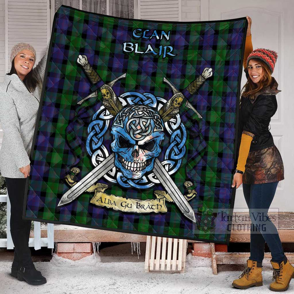 Tartan Vibes Clothing Blair Tartan Quilt with Celtic Skull Alba Gu Brath Style