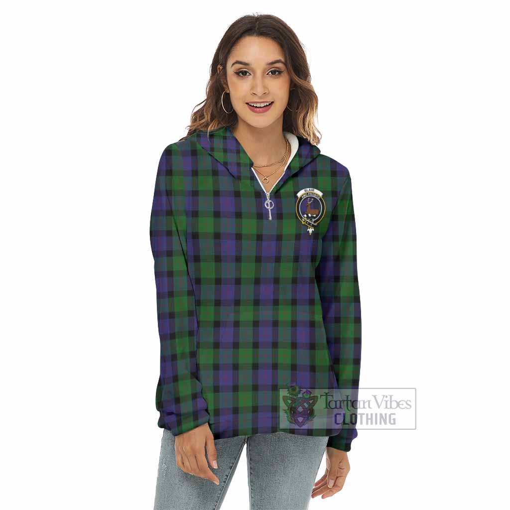 Blair Tartan Women's Borg Fleece Hoodie with Half Zip with Family Crest - Tartan Vibes Clothing