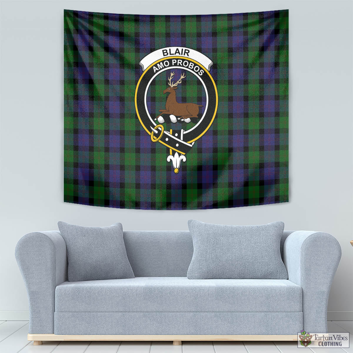 Tartan Vibes Clothing Blair Tartan Tapestry Wall Hanging and Home Decor for Room with Family Crest