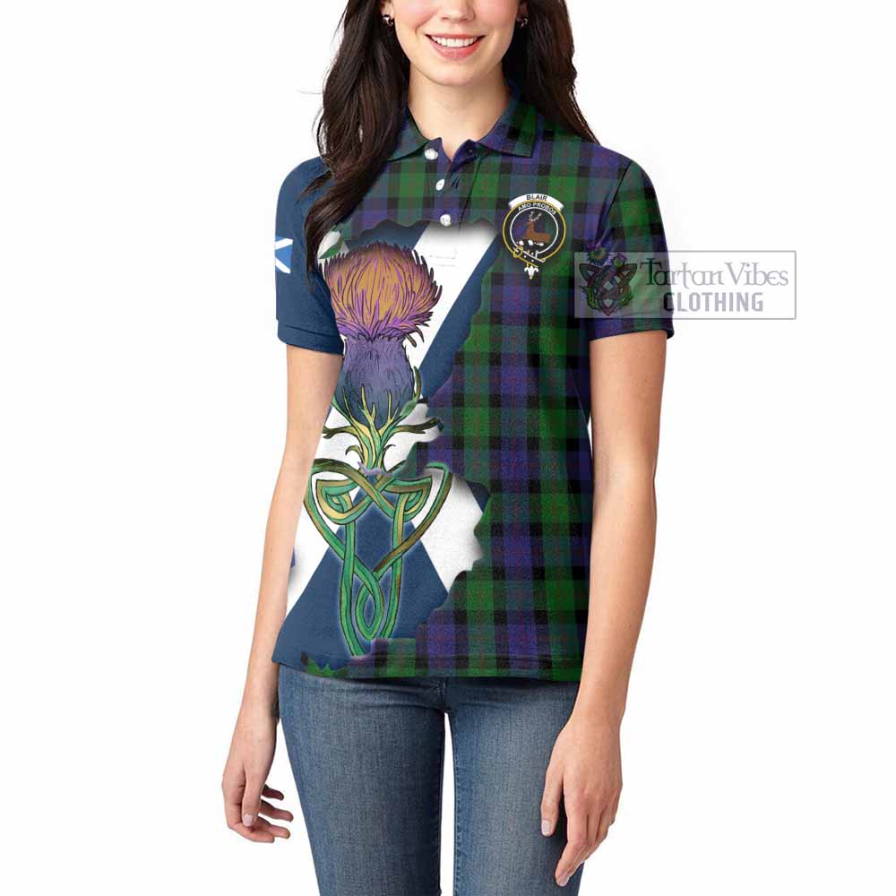Blair Tartan Family Crest Women's Polo Shirt Scottish Thistle Celtic Inspired - Tartan Vibes Clothing