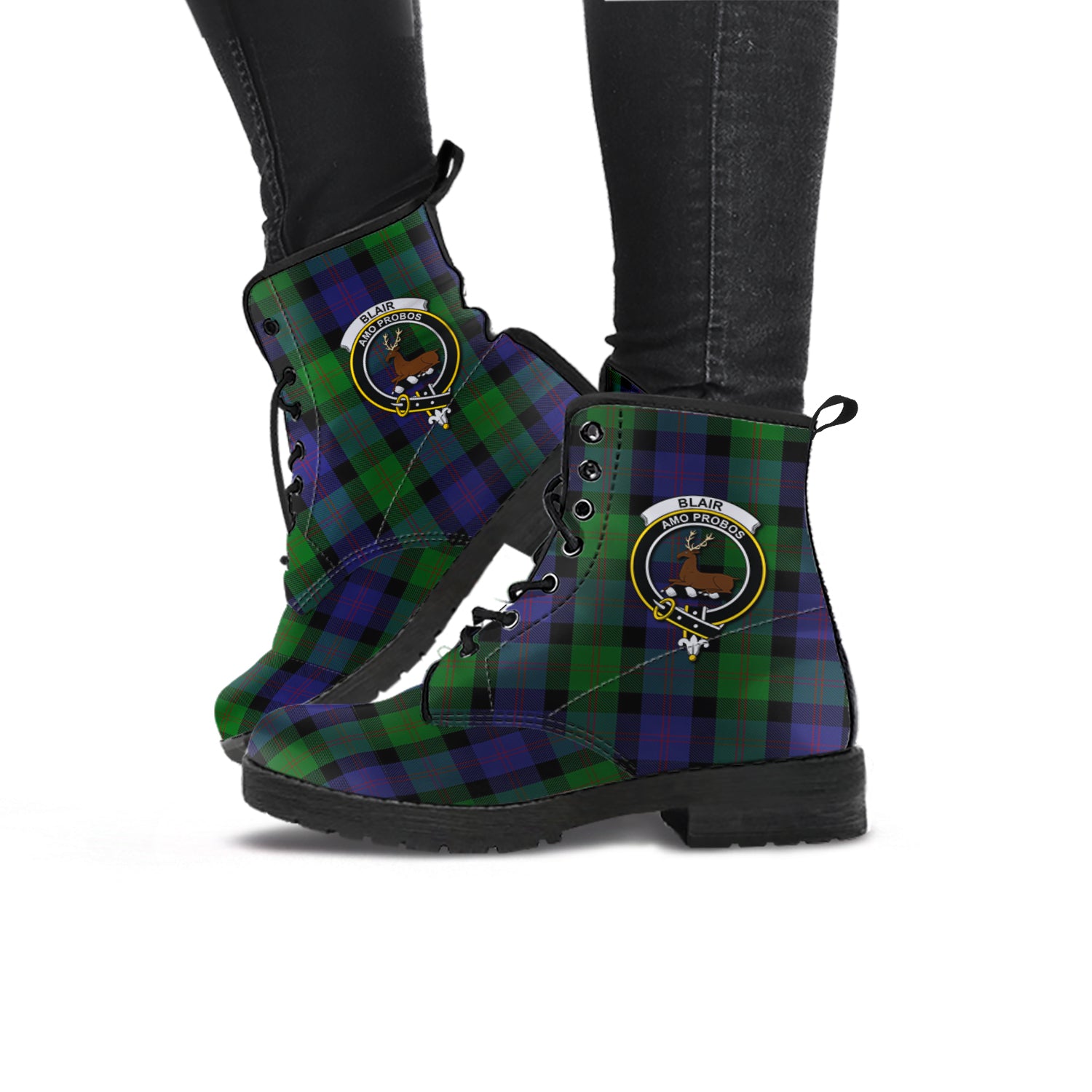 Blair Tartan Leather Boots with Family Crest - Tartanvibesclothing