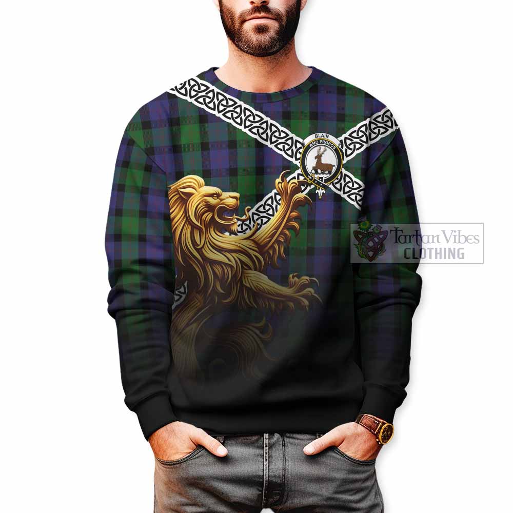 Blair Crest Tartan Sweatshirt with Golden Lion Emblem Celtic Style - Tartan Vibes Clothing