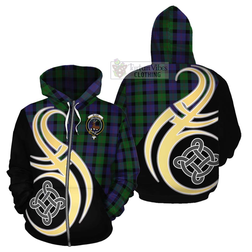 Tartan Vibes Clothing Blair Tartan Cotton Hoodie with Family Crest and Celtic Symbol Style