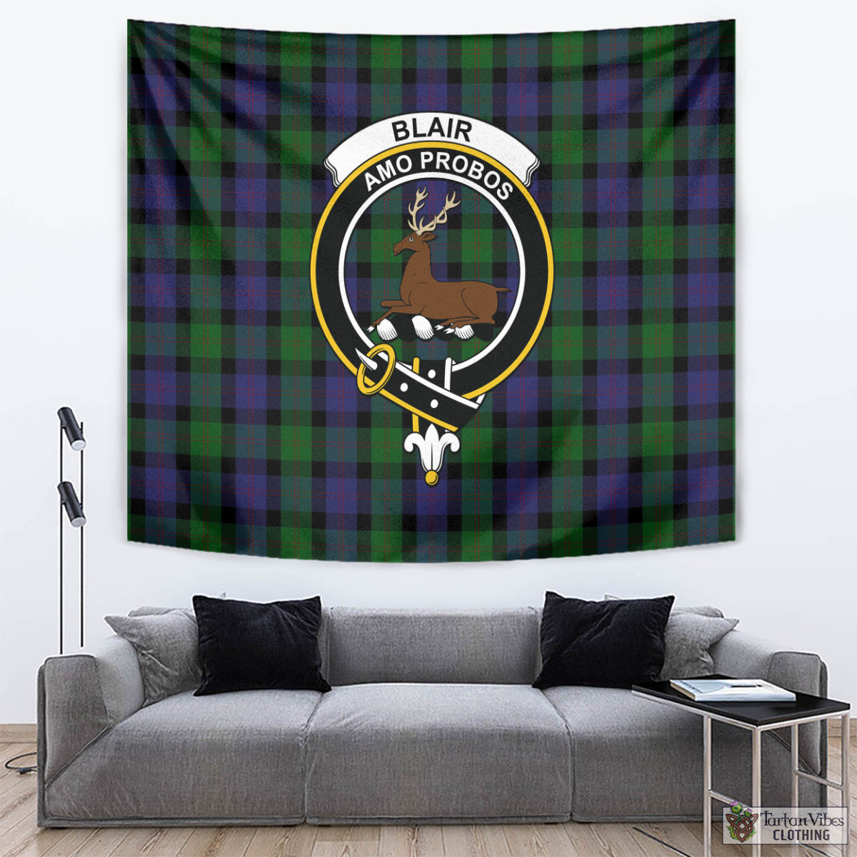 Tartan Vibes Clothing Blair Tartan Tapestry Wall Hanging and Home Decor for Room with Family Crest