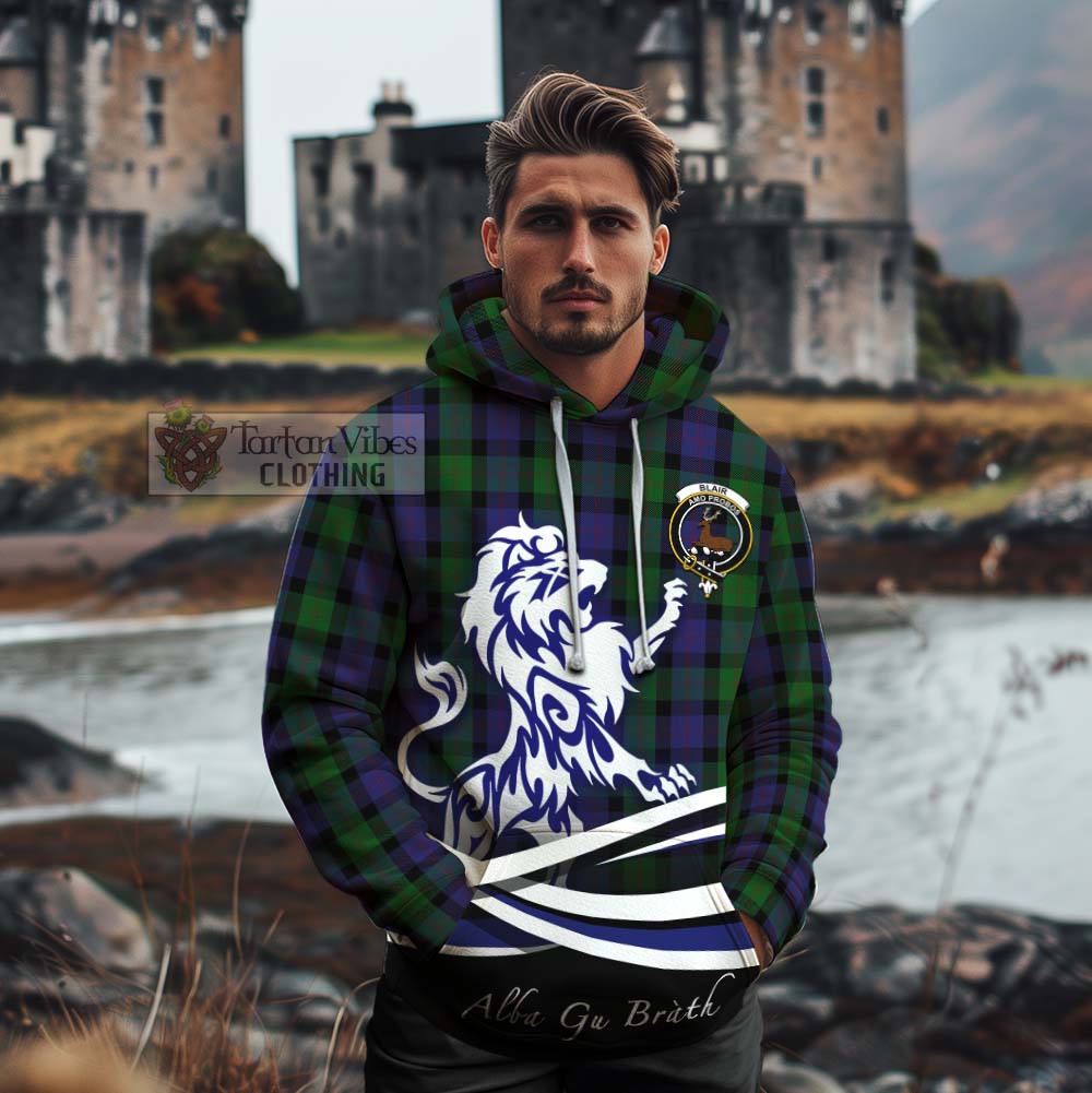 Tartan Vibes Clothing Blair Tartan Cotton Hoodie with Alba Gu Brath Regal Lion Emblem