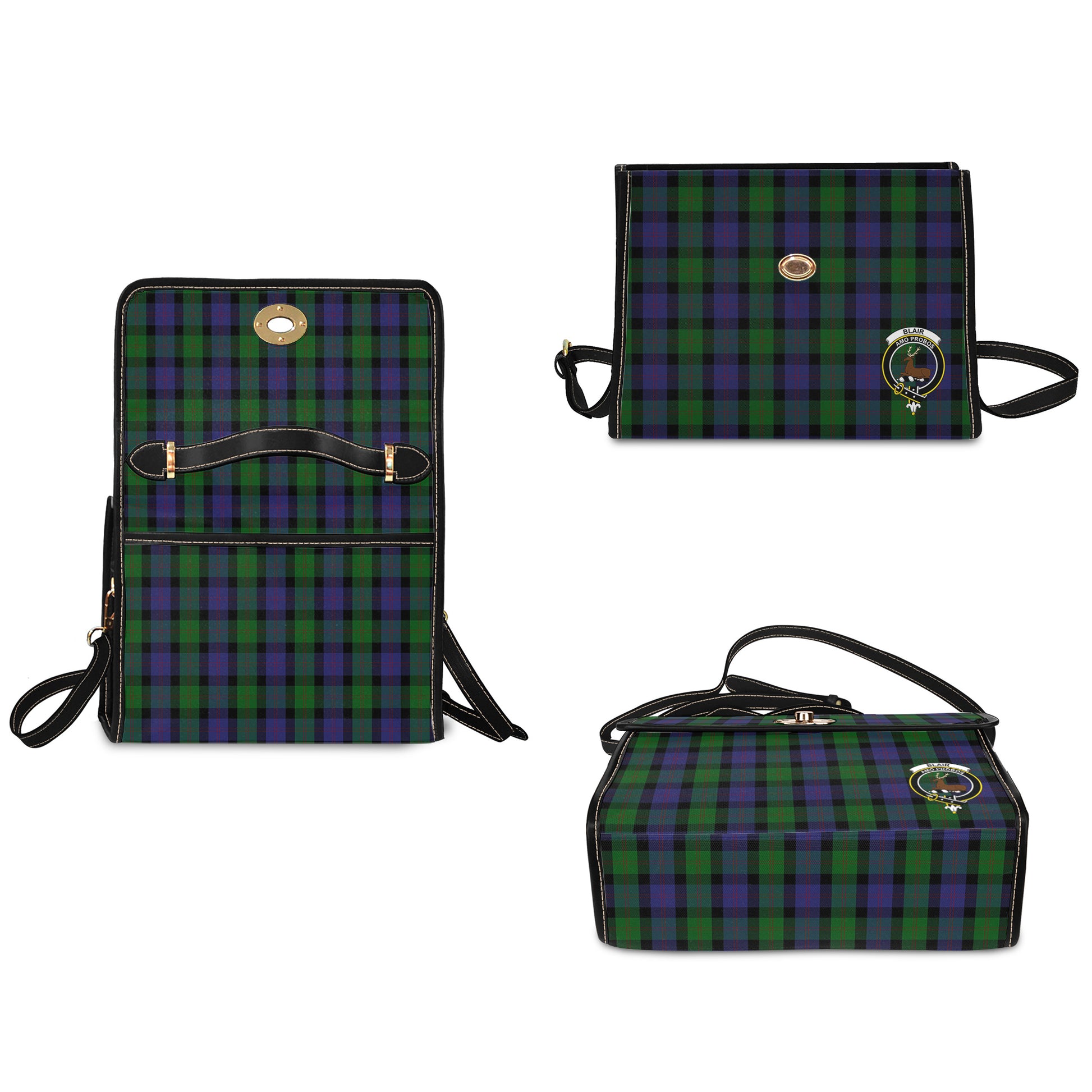 Blair Tartan Leather Strap Waterproof Canvas Bag with Family Crest - Tartanvibesclothing