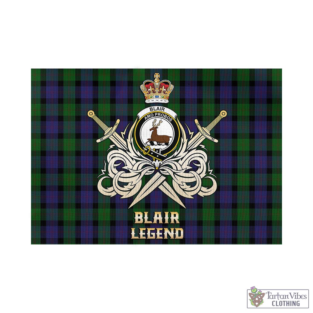 Tartan Vibes Clothing Blair Tartan Flag with Clan Crest and the Golden Sword of Courageous Legacy