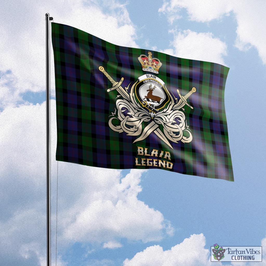 Tartan Vibes Clothing Blair Tartan Flag with Clan Crest and the Golden Sword of Courageous Legacy