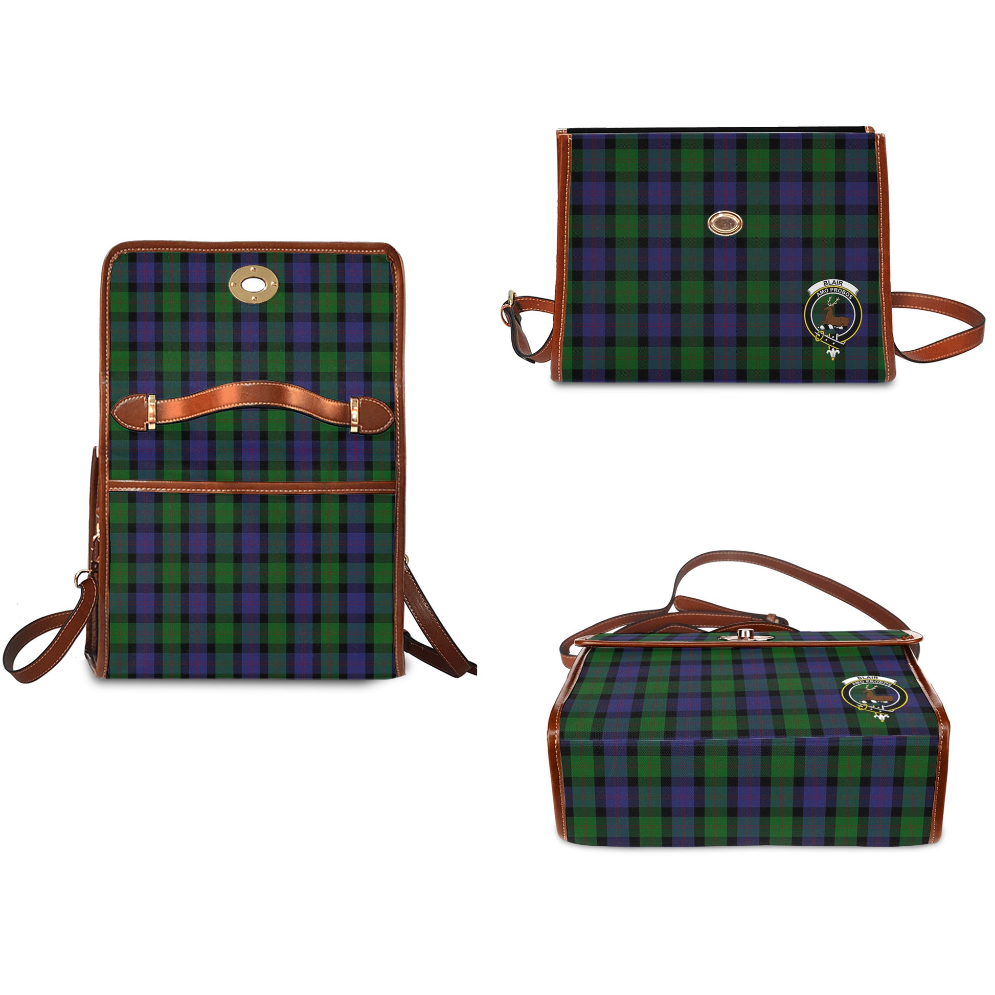 Blair Tartan Leather Strap Waterproof Canvas Bag with Family Crest - Tartanvibesclothing