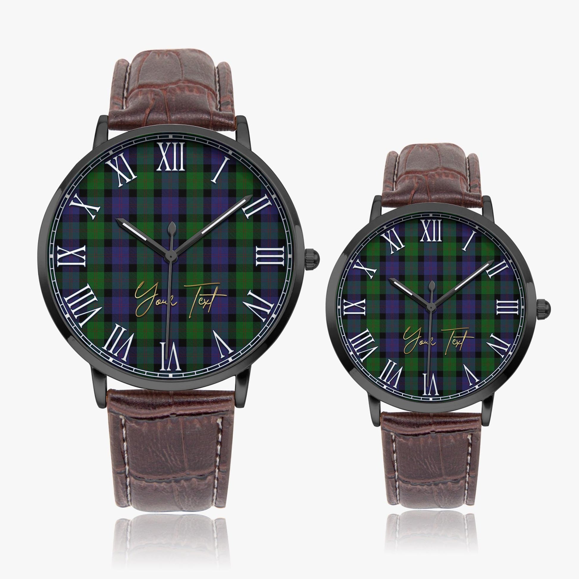 Blair Tartan Personalized Your Text Leather Trap Quartz Watch Ultra Thin Black Case With Brown Leather Strap - Tartanvibesclothing