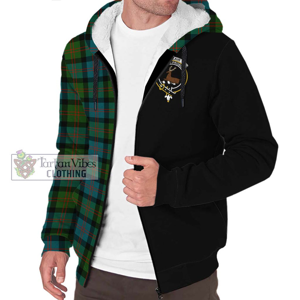 Blair Ancient Tartan Sherpa Hoodie with Family Crest and Half Of Me Style Unisex S - Tartanvibesclothing Shop