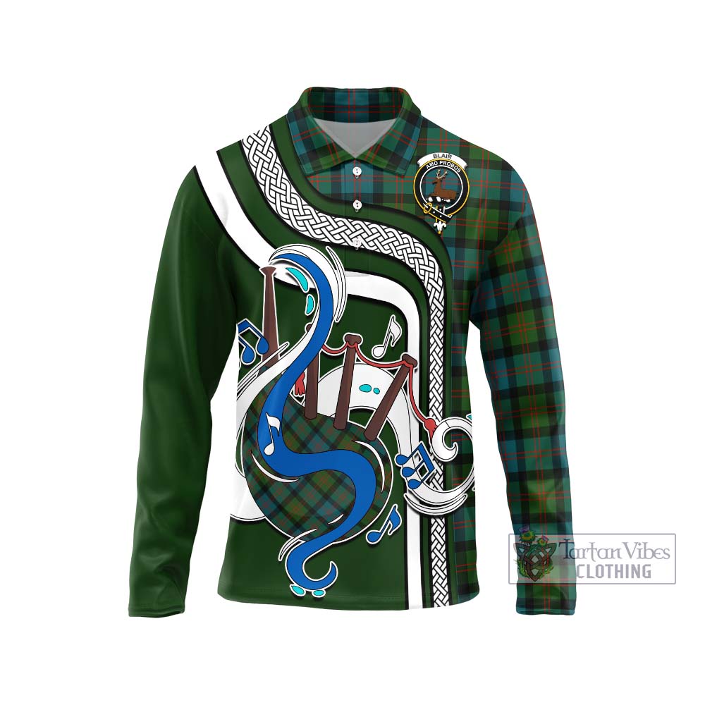 Tartan Vibes Clothing Blair Ancient Tartan Long Sleeve Polo Shirt with Epic Bagpipe Style