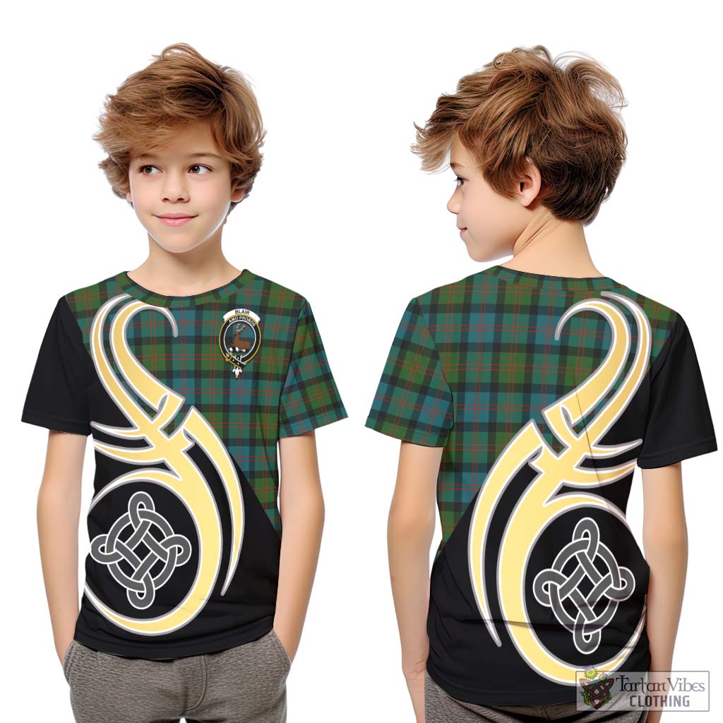 Blair Ancient Tartan Kid T-Shirt with Family Crest and Celtic Symbol Style Youth XL Size14 - Tartan Vibes Clothing