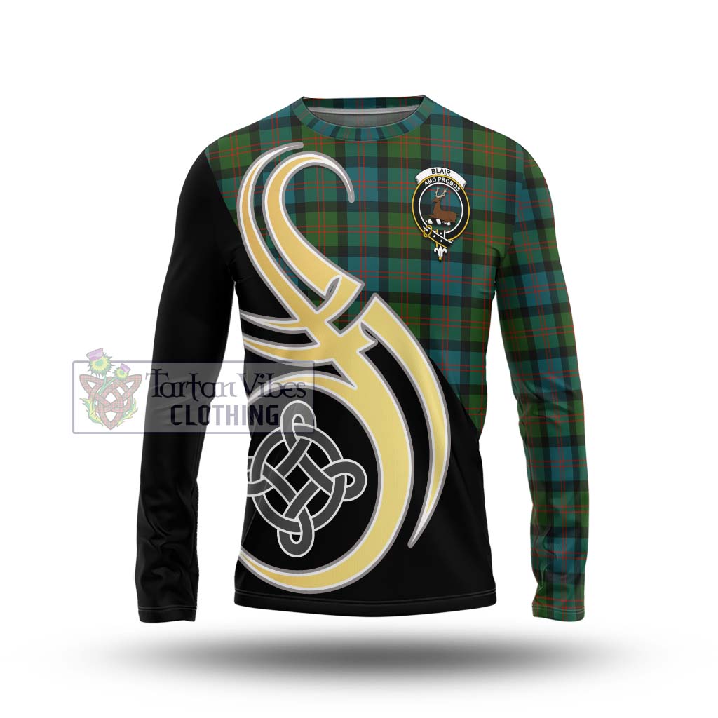 Blair Ancient Tartan Long Sleeve T-Shirt with Family Crest and Celtic Symbol Style Unisex - Tartan Vibes Clothing