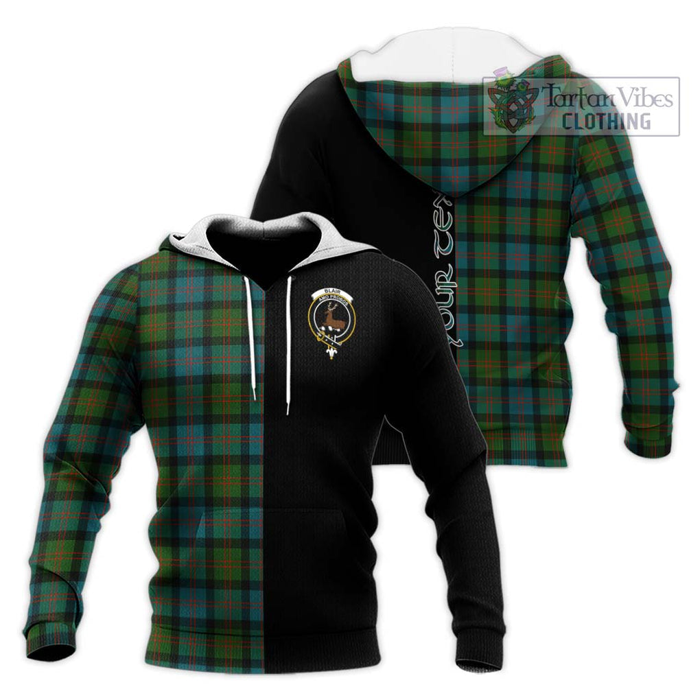 Blair Ancient Tartan Knitted Hoodie with Family Crest and Half Of Me Style Unisex Knitted Pullover Hoodie - Tartanvibesclothing Shop