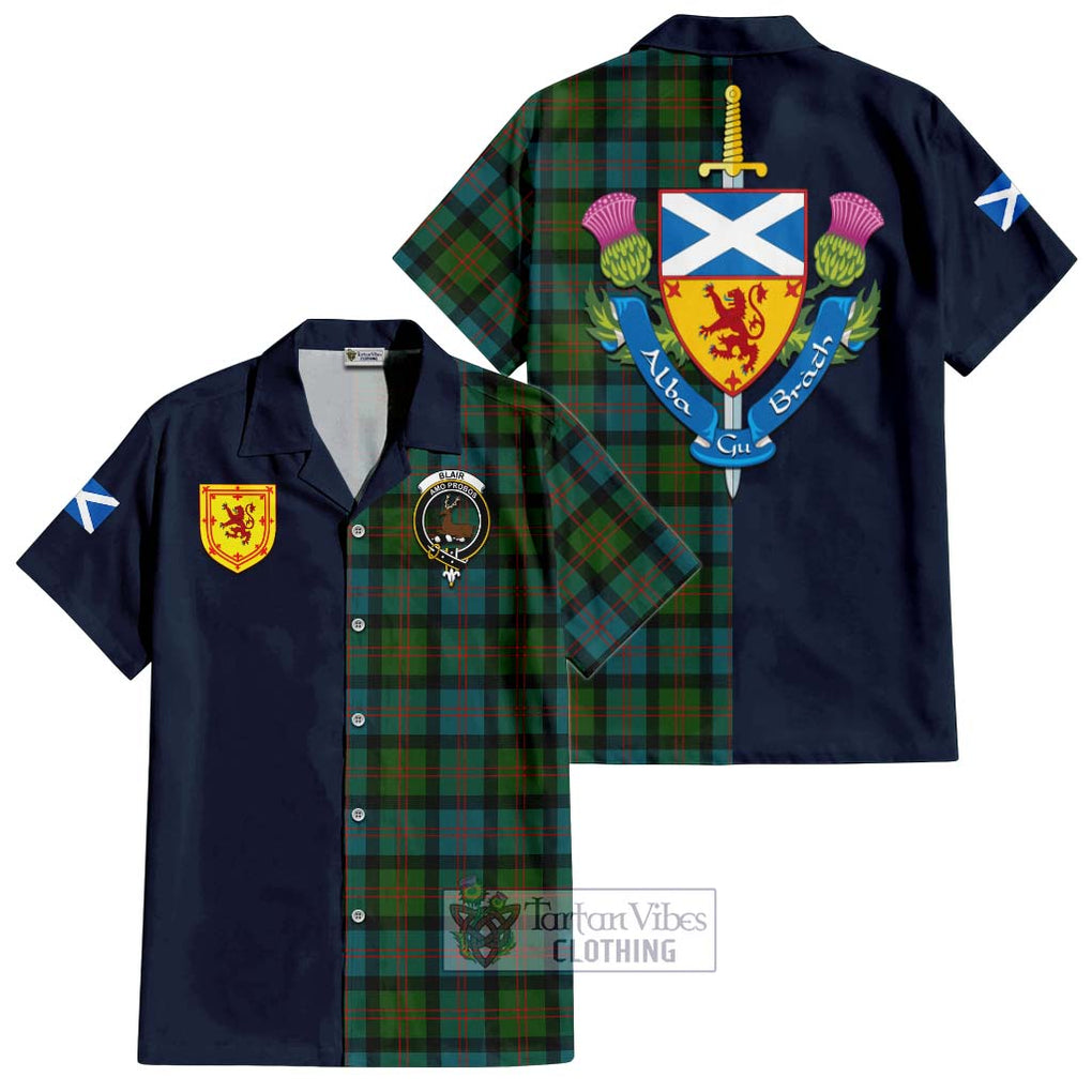 Tartan Vibes Clothing Blair Ancient Tartan Short Sleeve Button Shirt with Scottish Lion Royal Arm Half Style