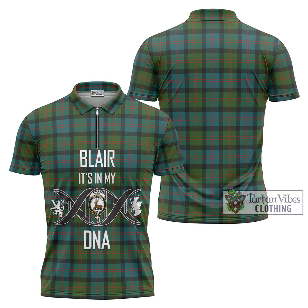 Blair Ancient Tartan Zipper Polo Shirt with Family Crest DNA In Me Style Unisex - Tartanvibesclothing Shop