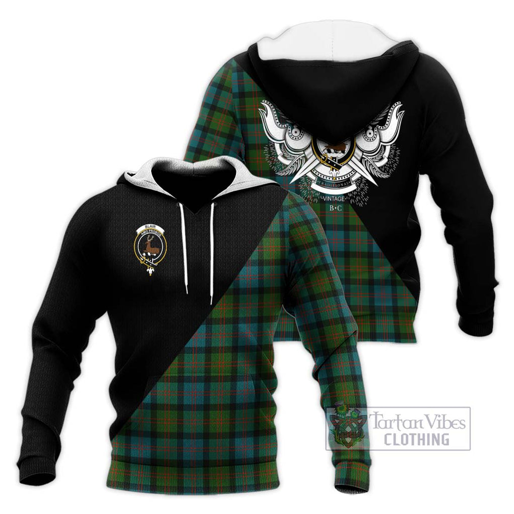 Blair Ancient Tartan Knitted Hoodie with Family Crest and Military Logo Style Unisex Knitted Pullover Hoodie - Tartanvibesclothing Shop