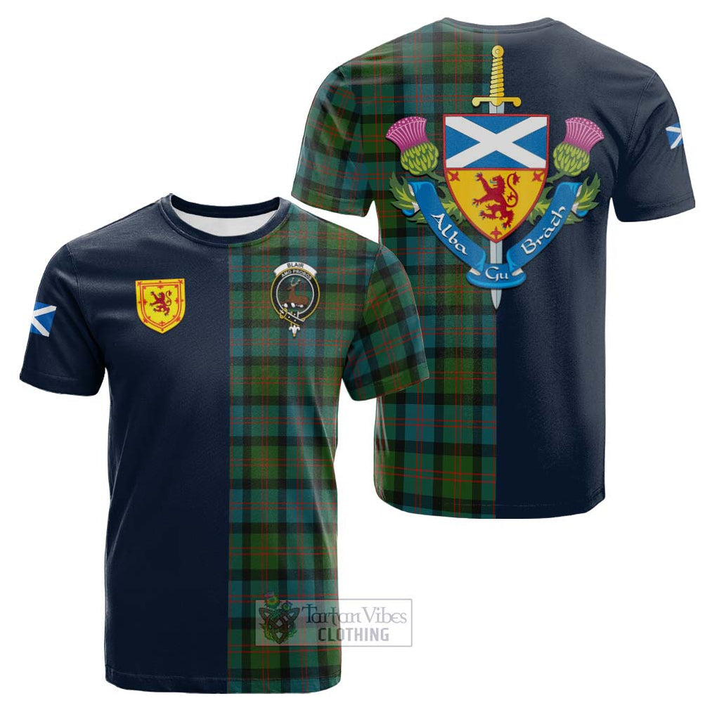 Tartan Vibes Clothing Blair Ancient Tartan Cotton T-shirt with Scottish Lion Royal Arm Half Style