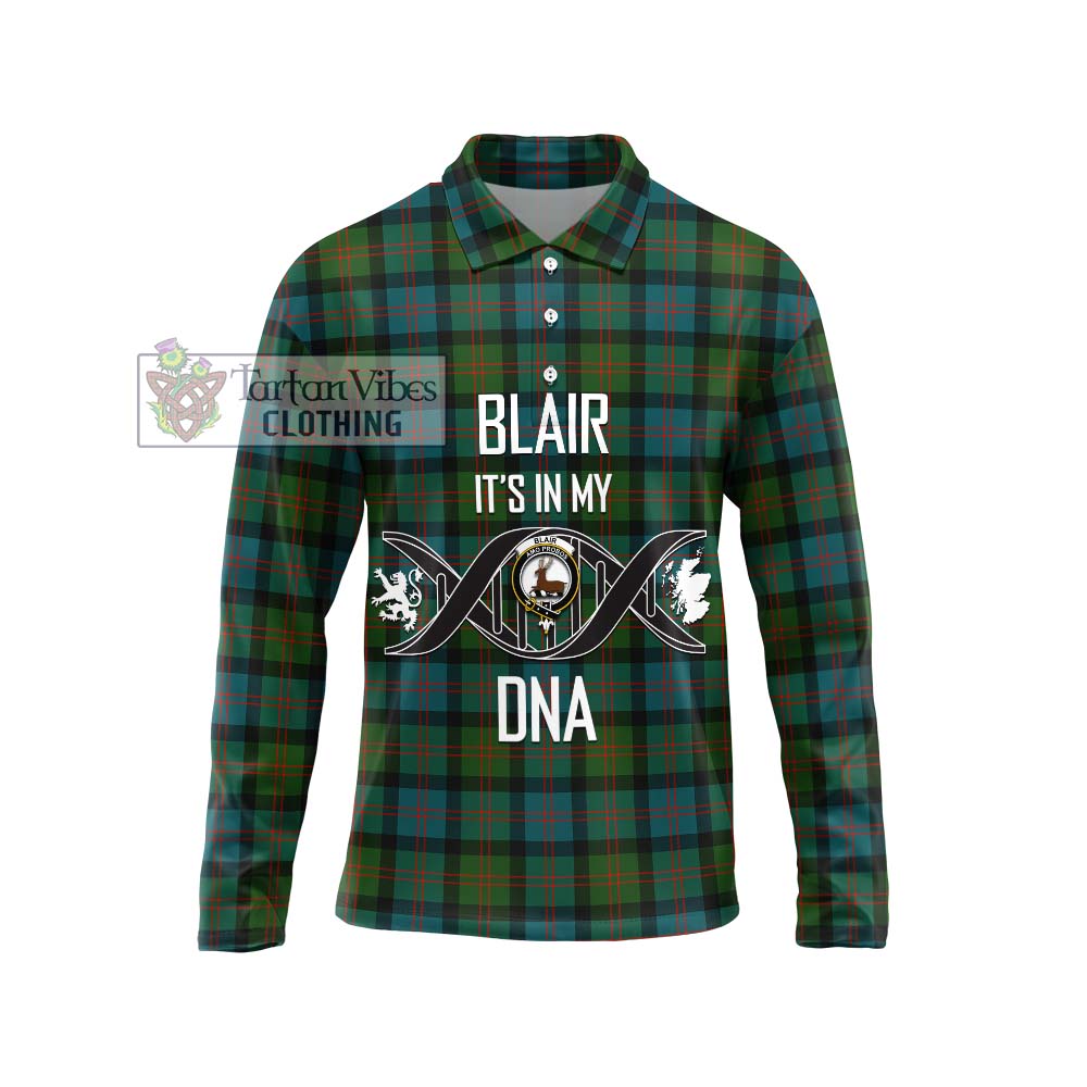 Blair Ancient Tartan Long Sleeve Polo Shirt with Family Crest DNA In Me Style Unisex - Tartanvibesclothing Shop