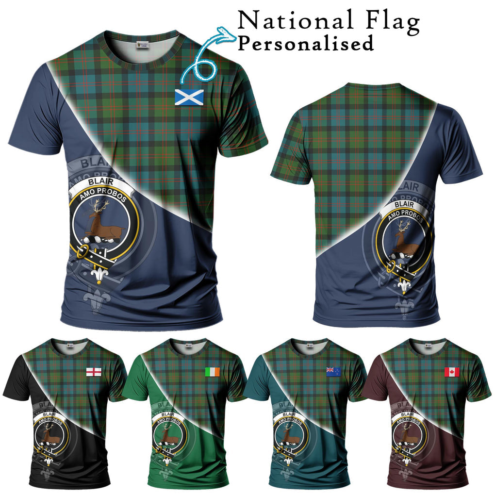 Blair Ancient Tartan T-Shirt with Personalised National Flag and Family Crest Half Style Kid's Shirt - Tartanvibesclothing Shop