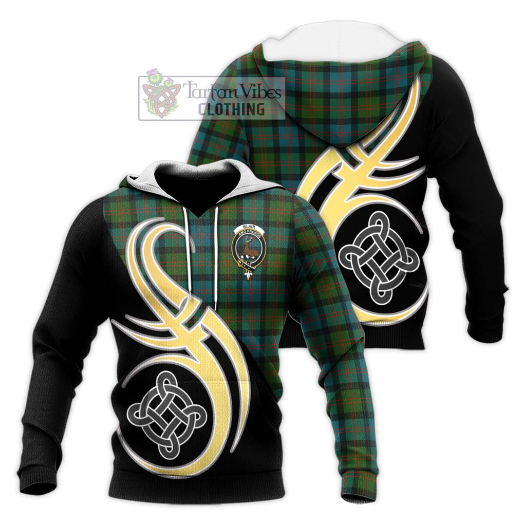 Blair Ancient Tartan Knitted Hoodie with Family Crest and Celtic Symbol Style Unisex Knitted Pullover Hoodie - Tartan Vibes Clothing