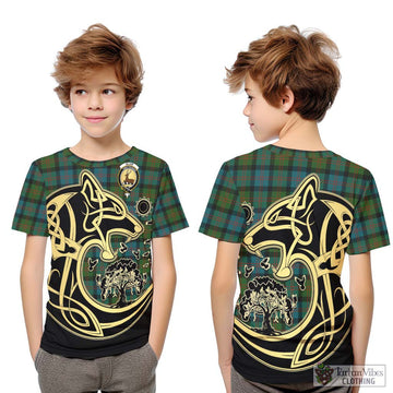 Blair Ancient Tartan Kid T-Shirt with Family Crest Celtic Wolf Style