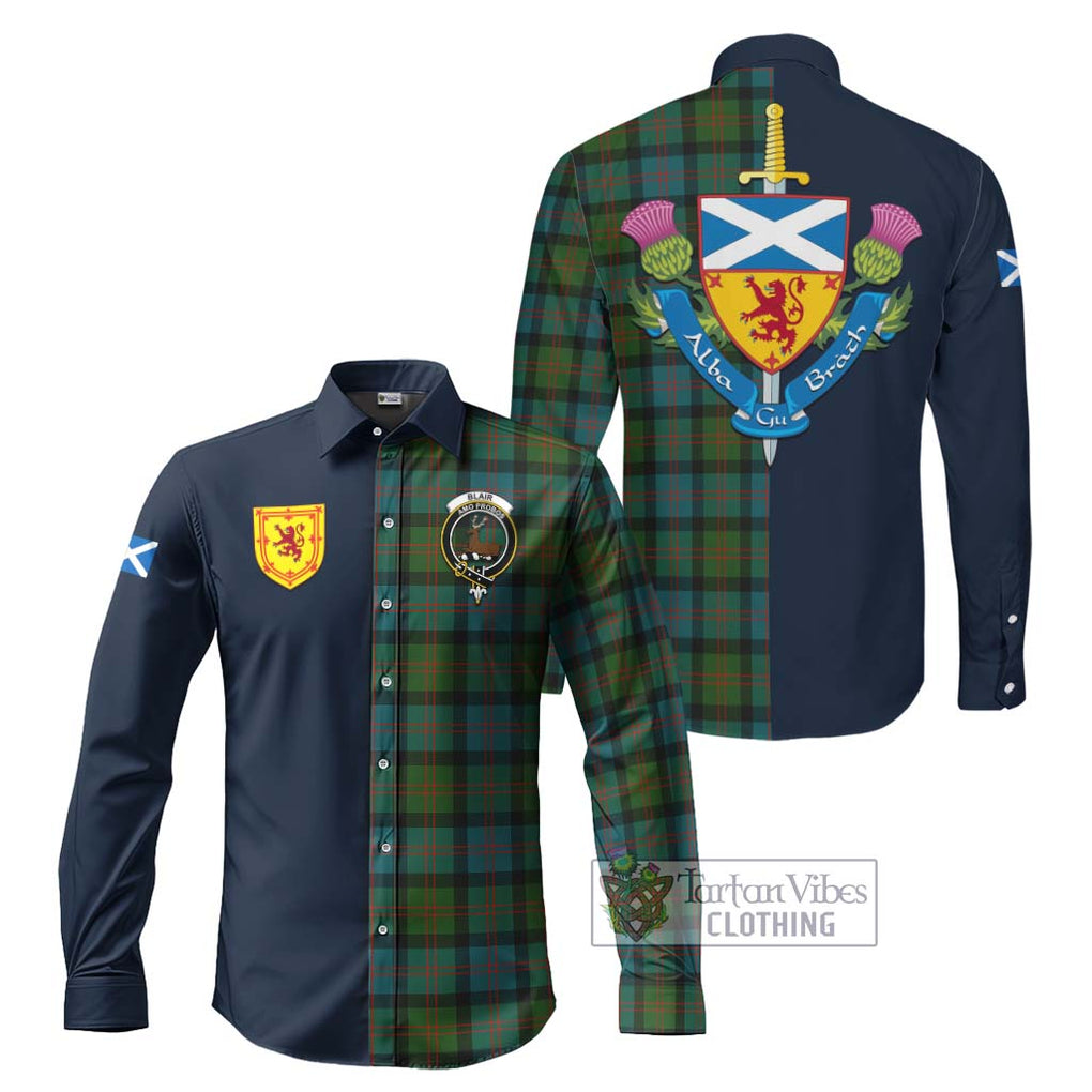 Tartan Vibes Clothing Blair Ancient Tartan Long Sleeve Button Shirt with Scottish Lion Royal Arm Half Style