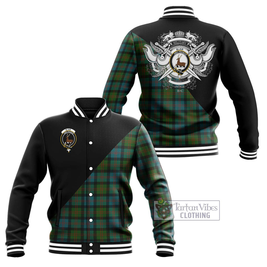 Blair Ancient Tartan Baseball Jacket with Family Crest and Military Logo Style Unisex - Tartanvibesclothing Shop