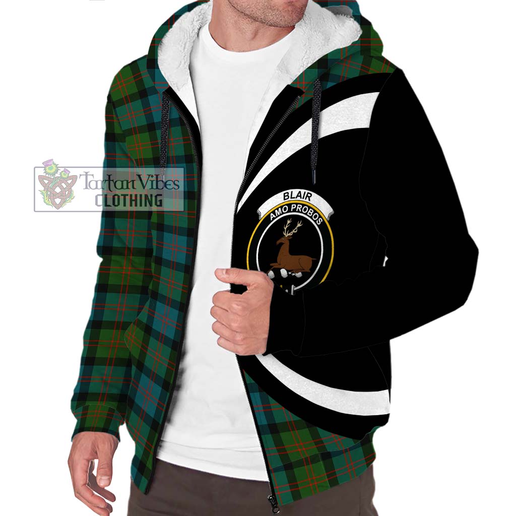 Blair Ancient Tartan Sherpa Hoodie with Family Crest Circle Style Unisex S - Tartan Vibes Clothing