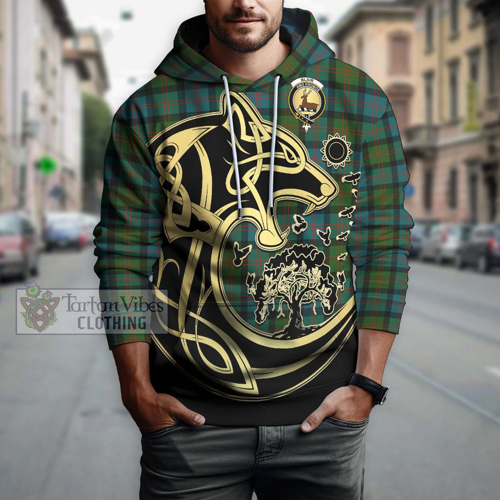 Blair Ancient Tartan Hoodie with Family Crest Celtic Wolf Style Zip Hoodie - Tartan Vibes Clothing