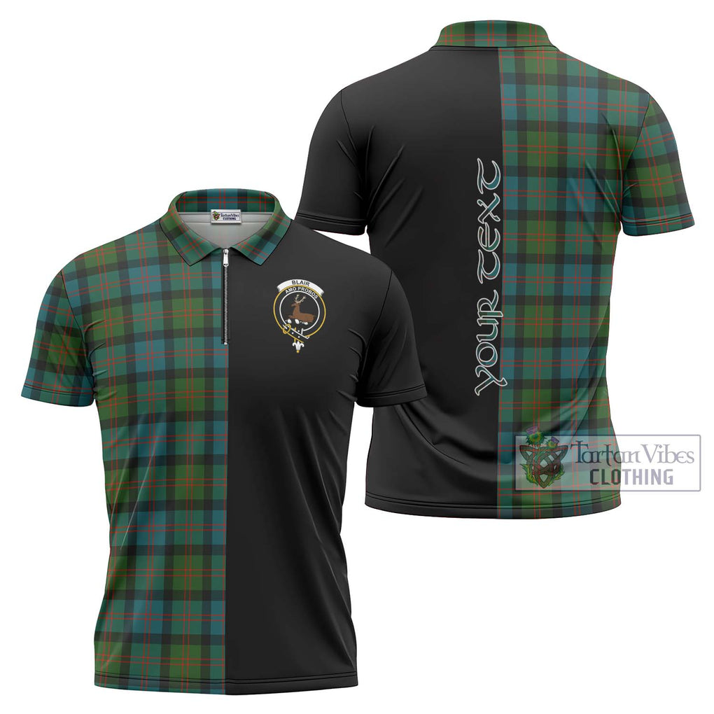 Blair Ancient Tartan Zipper Polo Shirt with Family Crest and Half Of Me Style Unisex - Tartanvibesclothing Shop