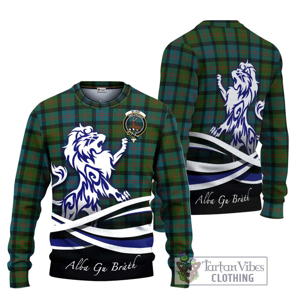 Blair Ancient Tartan Knitted Sweater with Alba Gu Brath Regal Lion Emblem Unisex - Tartanvibesclothing Shop