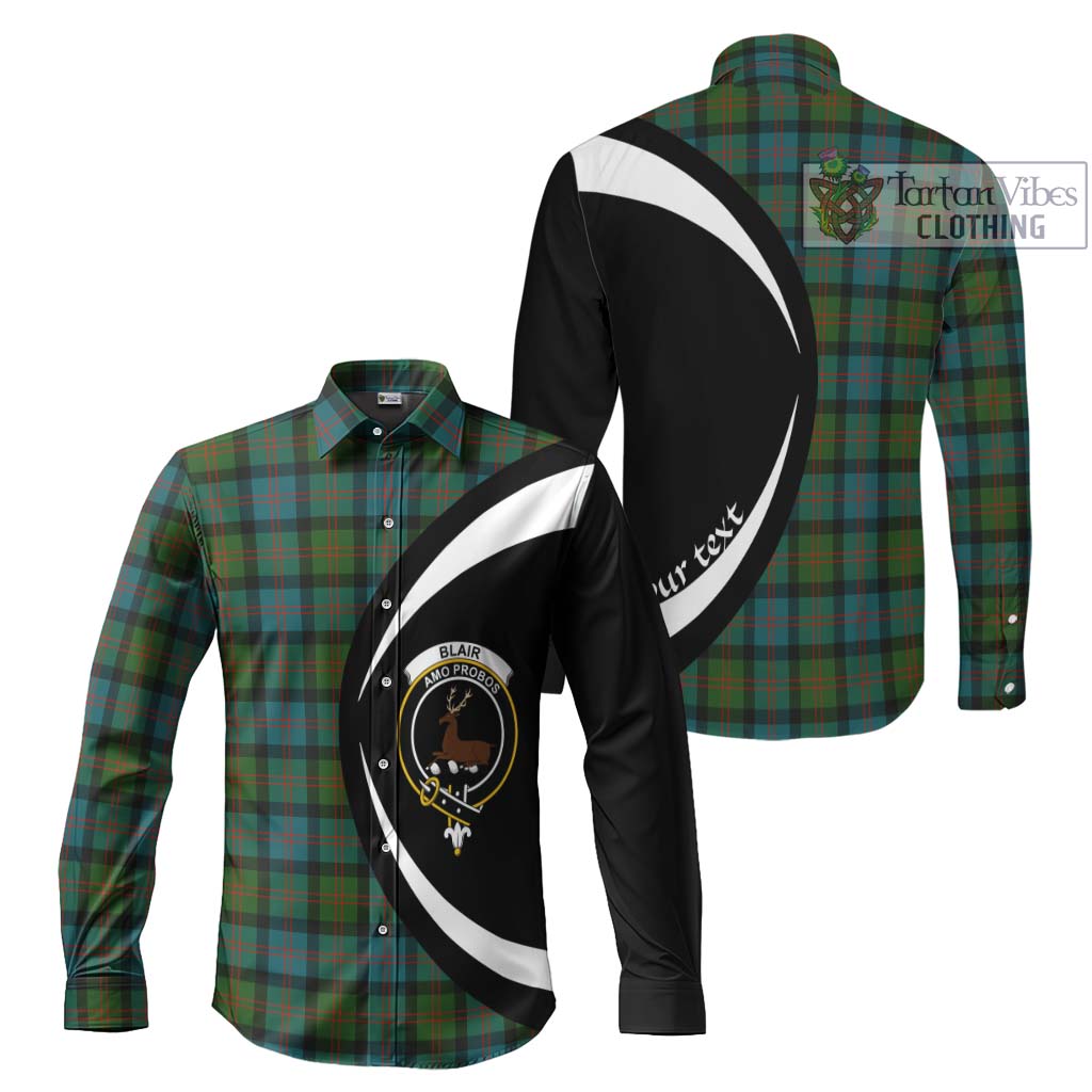 Blair Ancient Tartan Long Sleeve Button Up with Family Crest Circle Style Men's Shirt S - Tartan Vibes Clothing