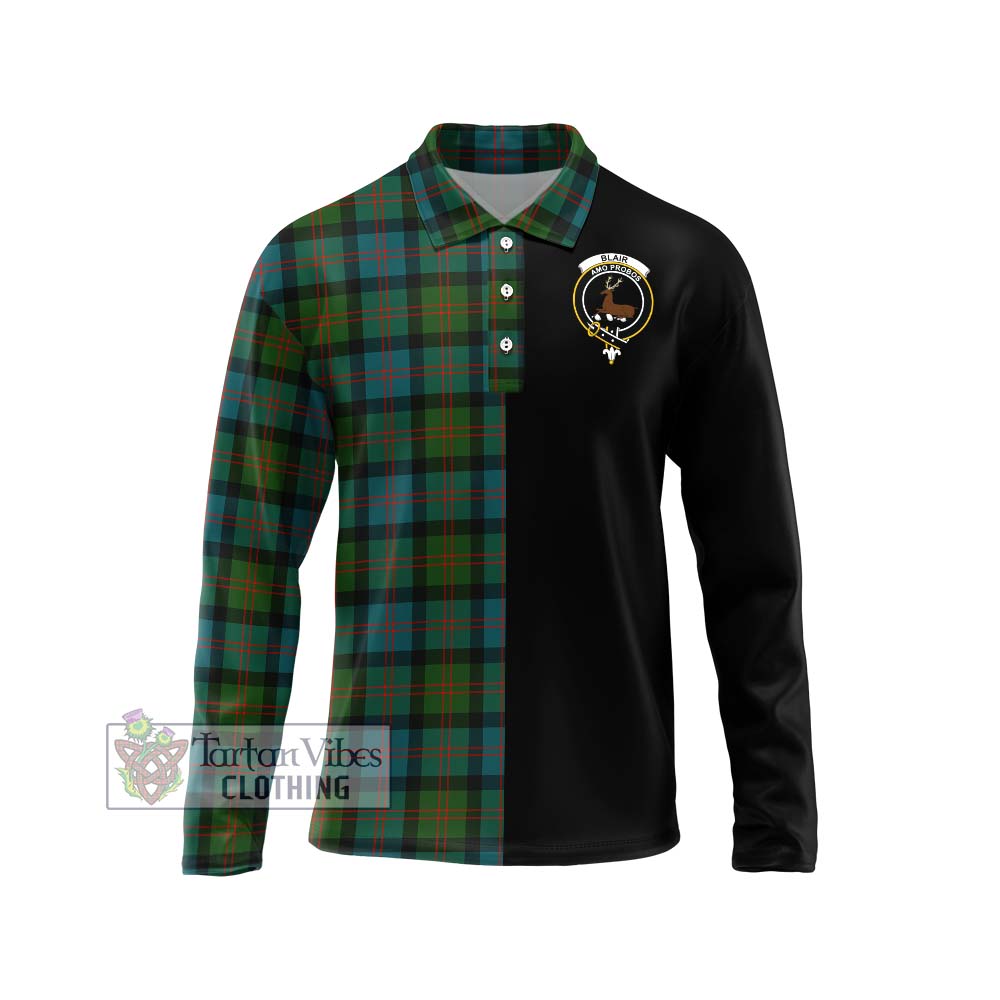 Blair Ancient Tartan Long Sleeve Polo Shirt with Family Crest and Half Of Me Style Unisex - Tartanvibesclothing Shop