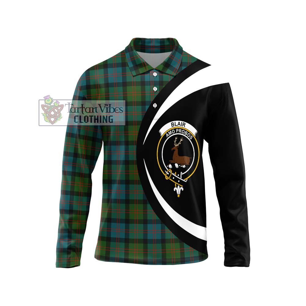 Blair Ancient Tartan Long Sleeve Polo Shirt with Family Crest Circle Style Unisex - Tartan Vibes Clothing