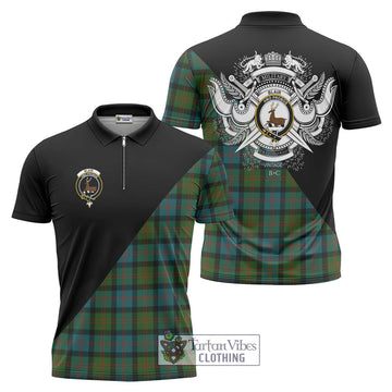 Blair Ancient Tartan Zipper Polo Shirt with Family Crest and Military Logo Style