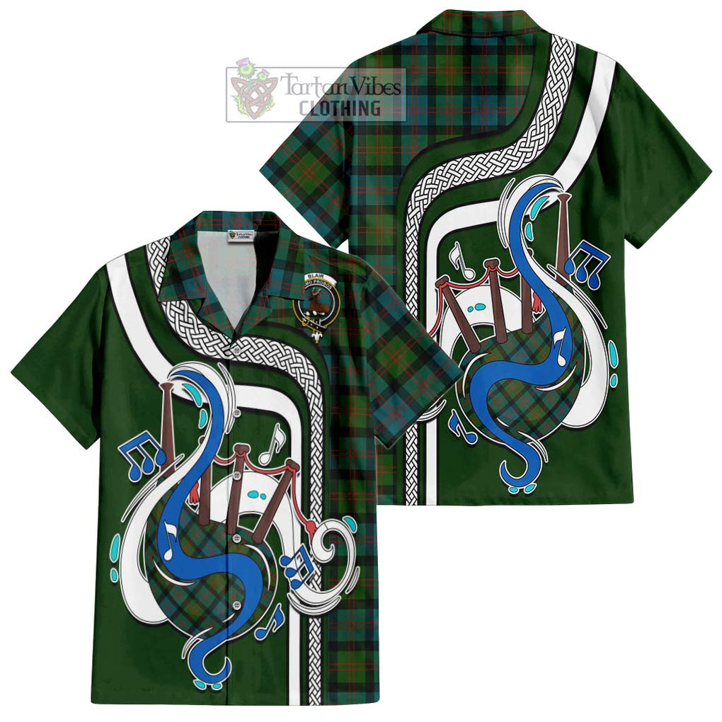 Blair Ancient Tartan Short Sleeve Button Shirt with Epic Bagpipe Style Kid - Tartanvibesclothing Shop